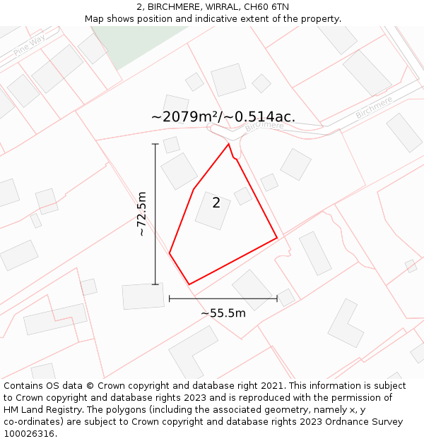 2, BIRCHMERE, WIRRAL, CH60 6TN: Plot and title map