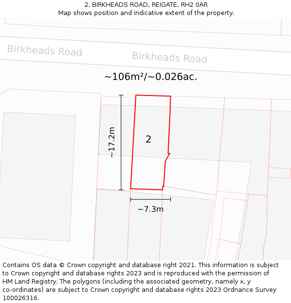 2, BIRKHEADS ROAD, REIGATE, RH2 0AR: Plot and title map