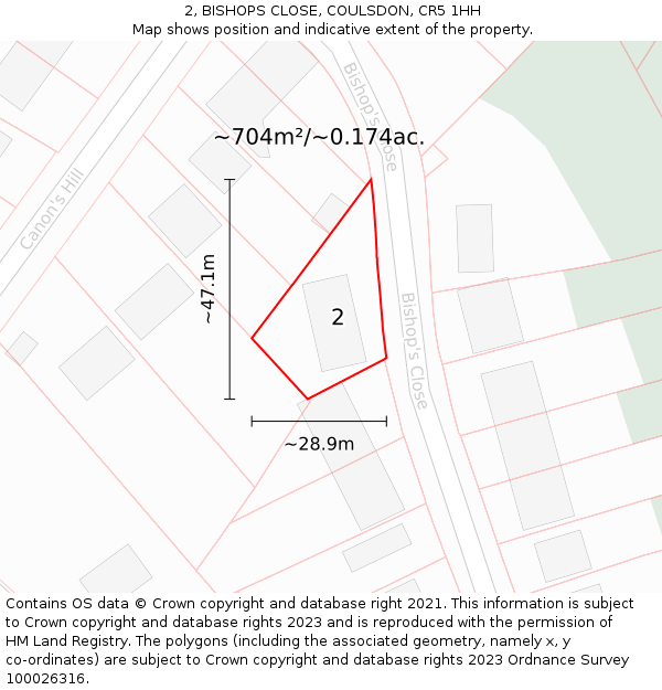 2, BISHOPS CLOSE, COULSDON, CR5 1HH: Plot and title map