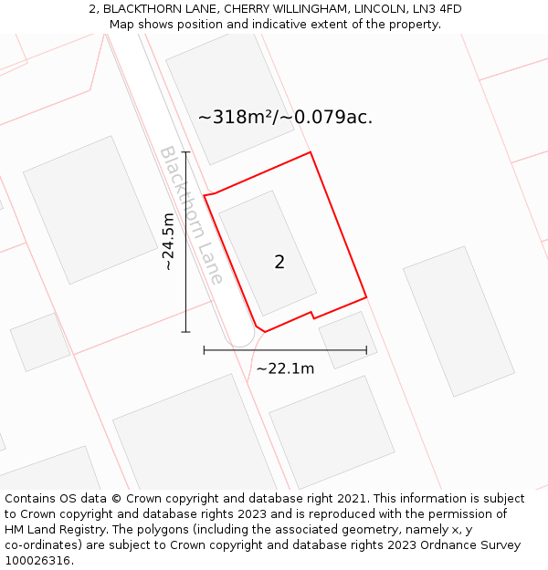 2, BLACKTHORN LANE, CHERRY WILLINGHAM, LINCOLN, LN3 4FD: Plot and title map