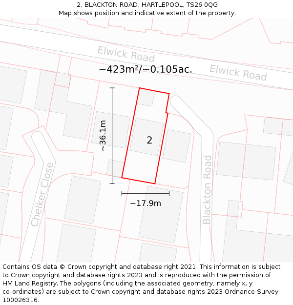 2, BLACKTON ROAD, HARTLEPOOL, TS26 0QG: Plot and title map