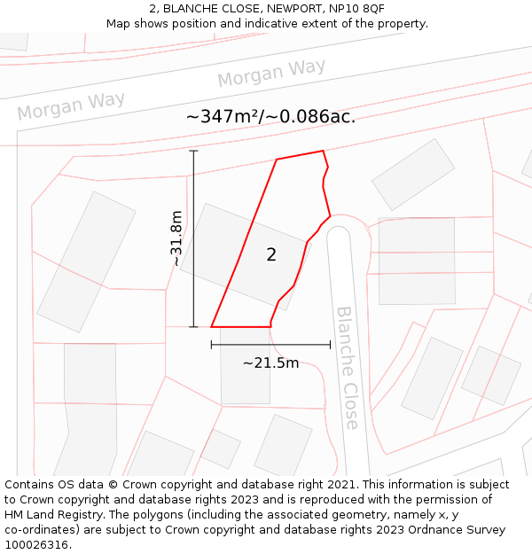 2, BLANCHE CLOSE, NEWPORT, NP10 8QF: Plot and title map