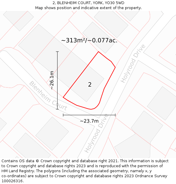 2, BLENHEIM COURT, YORK, YO30 5WD: Plot and title map