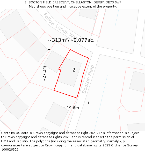 2, BOOTON FIELD CRESCENT, CHELLASTON, DERBY, DE73 6WF: Plot and title map