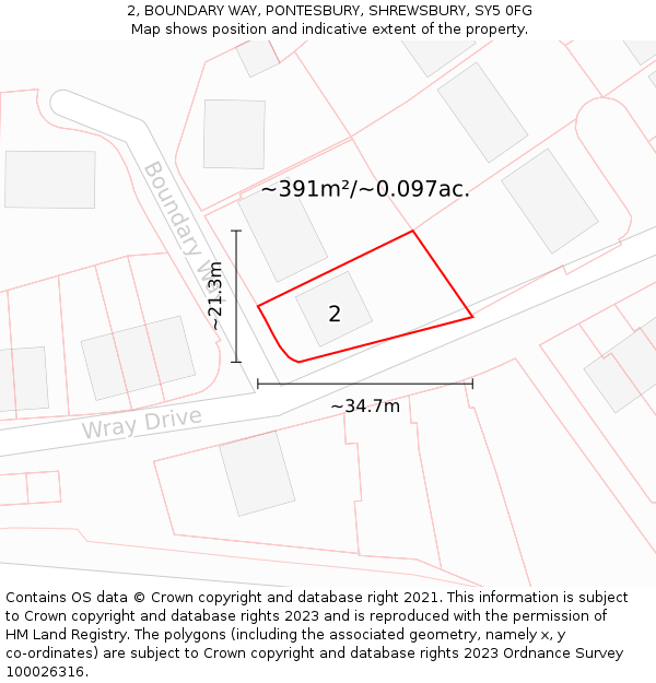 2, BOUNDARY WAY, PONTESBURY, SHREWSBURY, SY5 0FG: Plot and title map