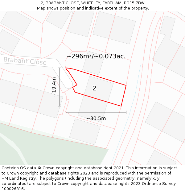 2, BRABANT CLOSE, WHITELEY, FAREHAM, PO15 7BW: Plot and title map