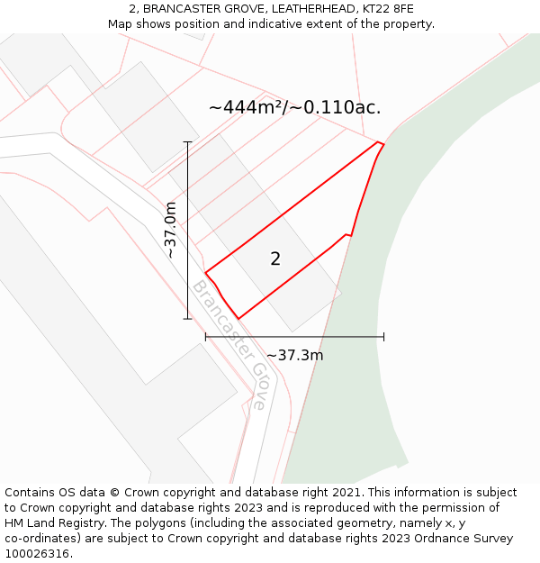 2, BRANCASTER GROVE, LEATHERHEAD, KT22 8FE: Plot and title map