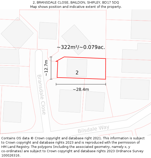 2, BRANSDALE CLOSE, BAILDON, SHIPLEY, BD17 5DQ: Plot and title map