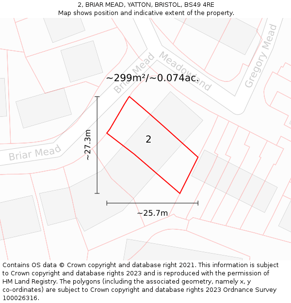 2, BRIAR MEAD, YATTON, BRISTOL, BS49 4RE: Plot and title map