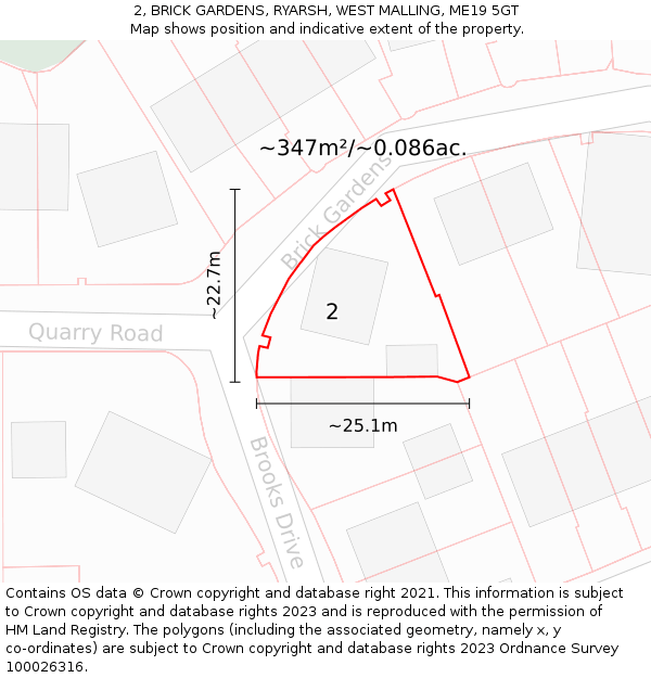 2, BRICK GARDENS, RYARSH, WEST MALLING, ME19 5GT: Plot and title map