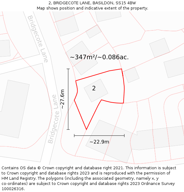 2, BRIDGECOTE LANE, BASILDON, SS15 4BW: Plot and title map