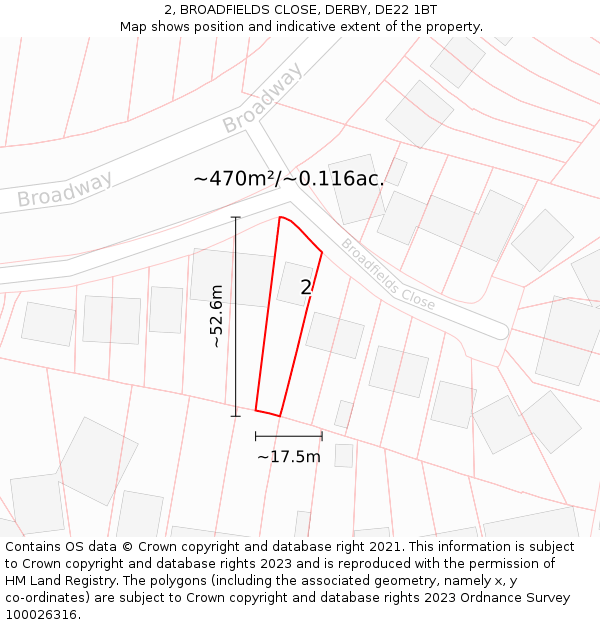 2, BROADFIELDS CLOSE, DERBY, DE22 1BT: Plot and title map