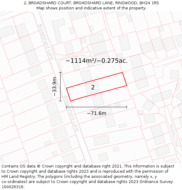 2, BROADSHARD COURT, BROADSHARD LANE, RINGWOOD, BH24 1RS: Plot and title map