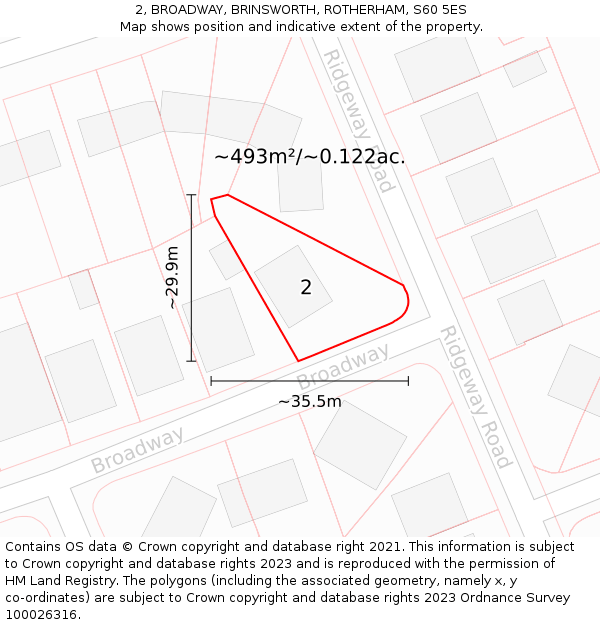 2, BROADWAY, BRINSWORTH, ROTHERHAM, S60 5ES: Plot and title map