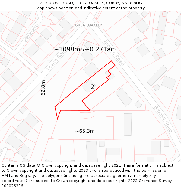 2, BROOKE ROAD, GREAT OAKLEY, CORBY, NN18 8HG: Plot and title map