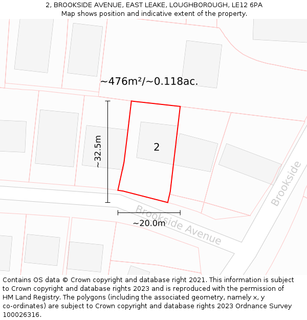 2, BROOKSIDE AVENUE, EAST LEAKE, LOUGHBOROUGH, LE12 6PA: Plot and title map