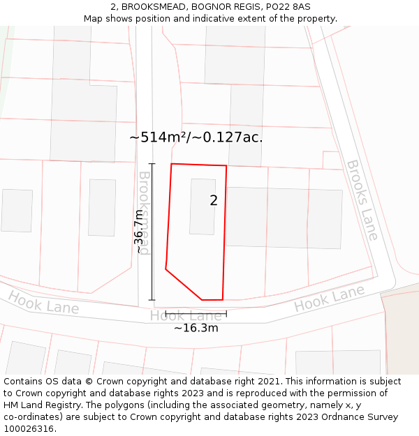 2, BROOKSMEAD, BOGNOR REGIS, PO22 8AS: Plot and title map