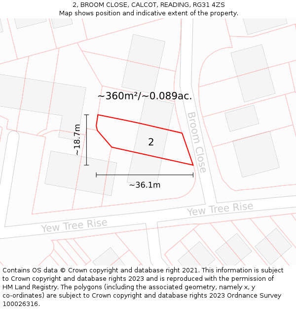 2, BROOM CLOSE, CALCOT, READING, RG31 4ZS: Plot and title map