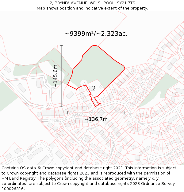 2, BRYNFA AVENUE, WELSHPOOL, SY21 7TS: Plot and title map