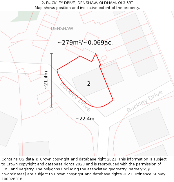 2, BUCKLEY DRIVE, DENSHAW, OLDHAM, OL3 5RT: Plot and title map