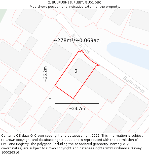 2, BULRUSHES, FLEET, GU51 5BQ: Plot and title map