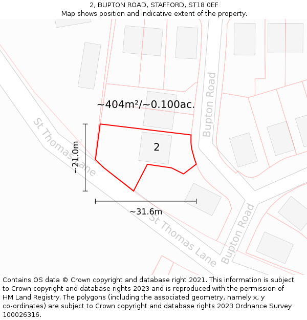 2, BUPTON ROAD, STAFFORD, ST18 0EF: Plot and title map