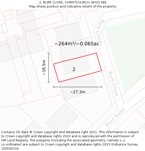 2, BURE CLOSE, CHRISTCHURCH, BH23 4EE: Plot and title map