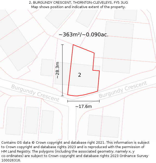 2, BURGUNDY CRESCENT, THORNTON-CLEVELEYS, FY5 3UG: Plot and title map