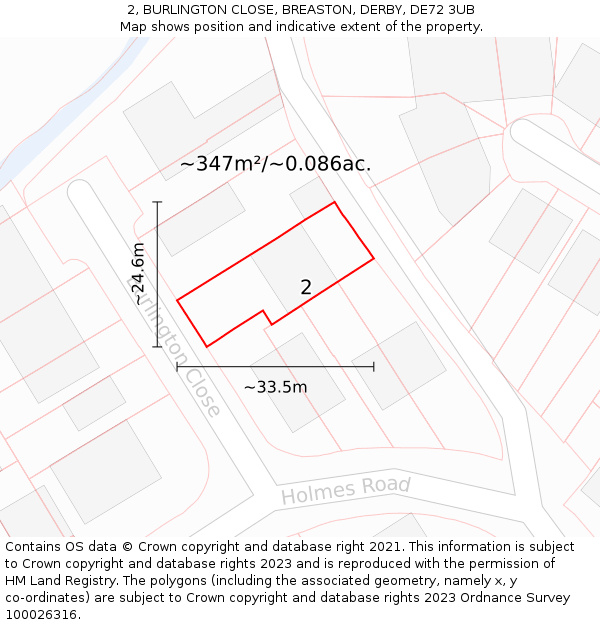 2, BURLINGTON CLOSE, BREASTON, DERBY, DE72 3UB: Plot and title map