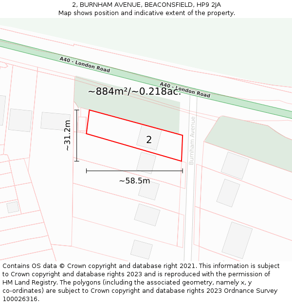 2, BURNHAM AVENUE, BEACONSFIELD, HP9 2JA: Plot and title map