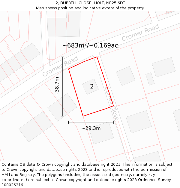 2, BURRELL CLOSE, HOLT, NR25 6DT: Plot and title map