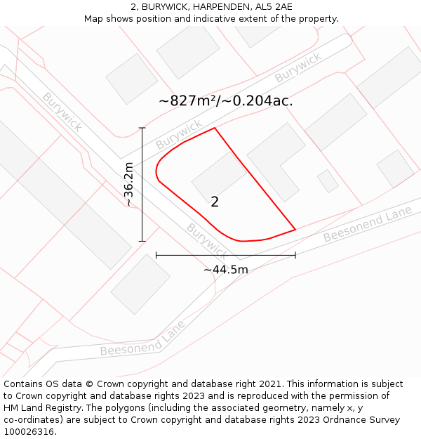 2, BURYWICK, HARPENDEN, AL5 2AE: Plot and title map