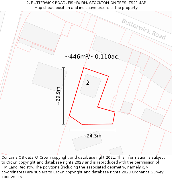 2, BUTTERWICK ROAD, FISHBURN, STOCKTON-ON-TEES, TS21 4AP: Plot and title map