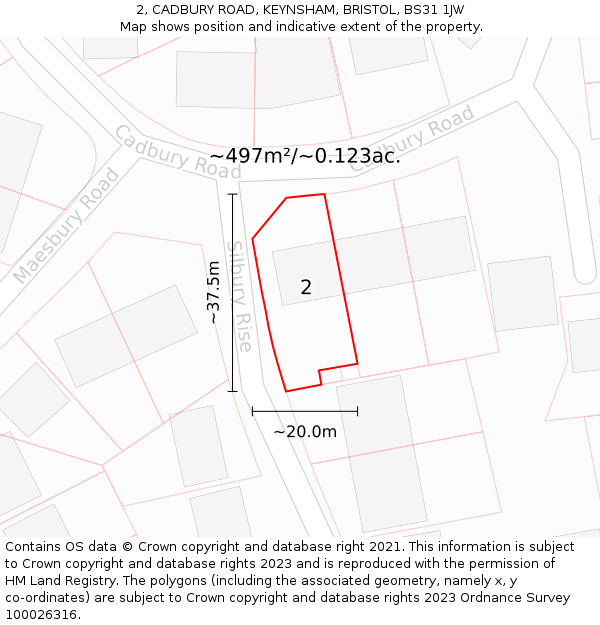 2, CADBURY ROAD, KEYNSHAM, BRISTOL, BS31 1JW: Plot and title map