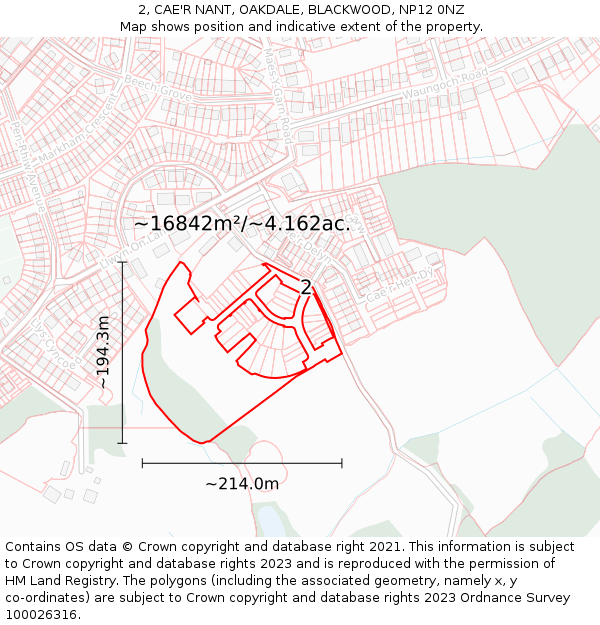 2, CAE'R NANT, OAKDALE, BLACKWOOD, NP12 0NZ: Plot and title map