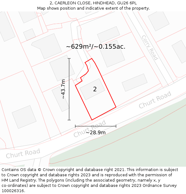 2, CAERLEON CLOSE, HINDHEAD, GU26 6PL: Plot and title map