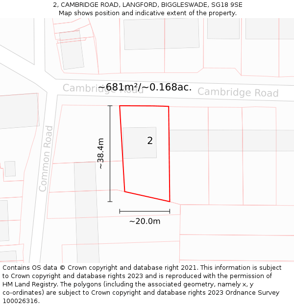 2, CAMBRIDGE ROAD, LANGFORD, BIGGLESWADE, SG18 9SE: Plot and title map