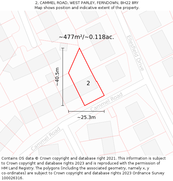 2, CAMMEL ROAD, WEST PARLEY, FERNDOWN, BH22 8RY: Plot and title map