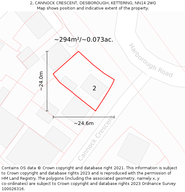 2, CANNOCK CRESCENT, DESBOROUGH, KETTERING, NN14 2WG: Plot and title map