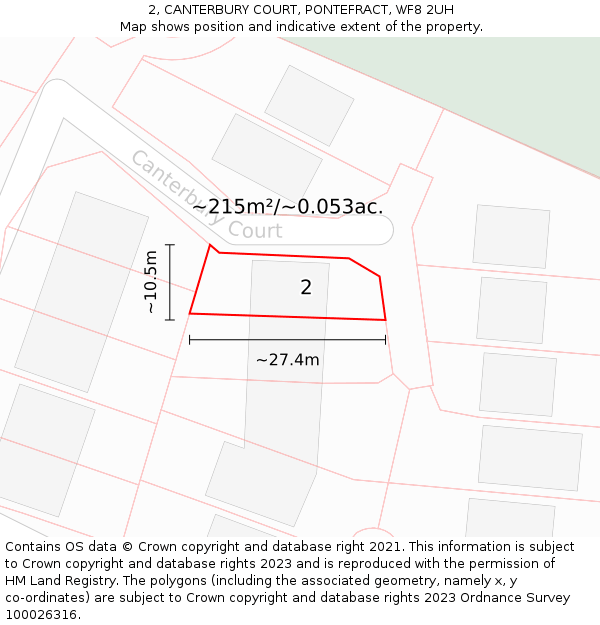 2, CANTERBURY COURT, PONTEFRACT, WF8 2UH: Plot and title map