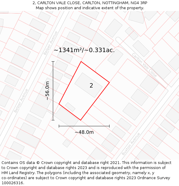 2, CARLTON VALE CLOSE, CARLTON, NOTTINGHAM, NG4 3RP: Plot and title map