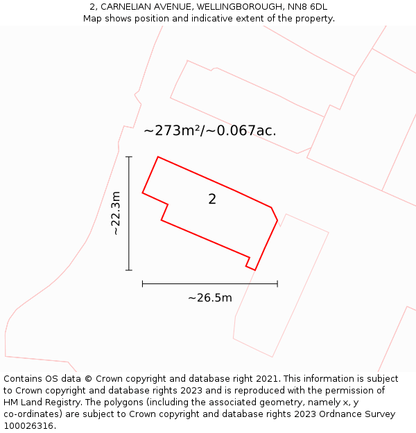 2, CARNELIAN AVENUE, WELLINGBOROUGH, NN8 6DL: Plot and title map