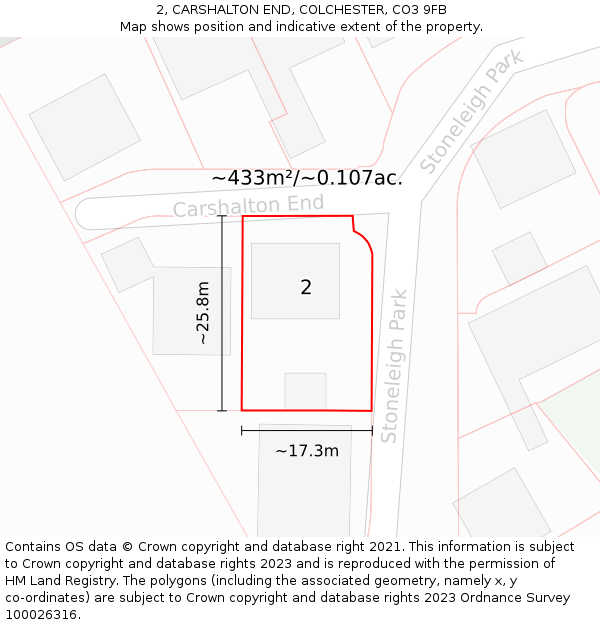 2, CARSHALTON END, COLCHESTER, CO3 9FB: Plot and title map