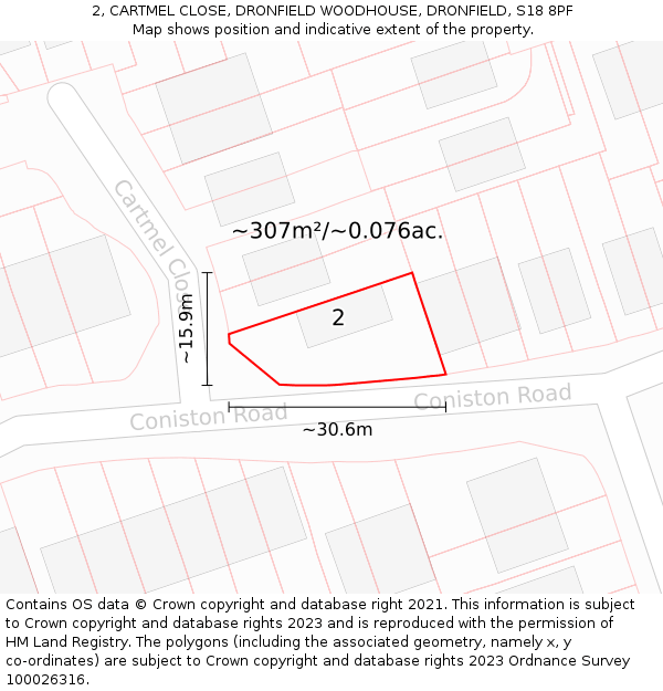 2, CARTMEL CLOSE, DRONFIELD WOODHOUSE, DRONFIELD, S18 8PF: Plot and title map