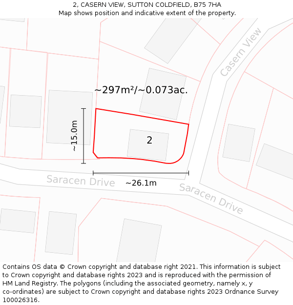 2, CASERN VIEW, SUTTON COLDFIELD, B75 7HA: Plot and title map