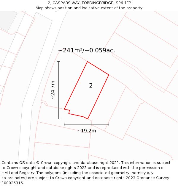 2, CASPARS WAY, FORDINGBRIDGE, SP6 1FP: Plot and title map