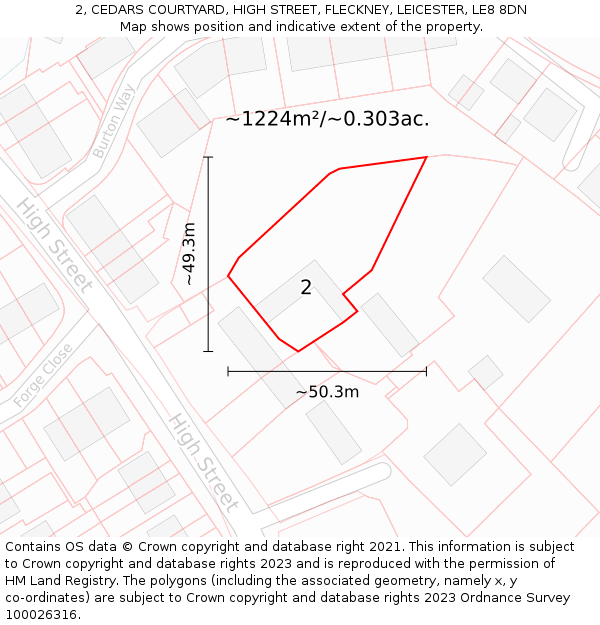 2, CEDARS COURTYARD, HIGH STREET, FLECKNEY, LEICESTER, LE8 8DN: Plot and title map