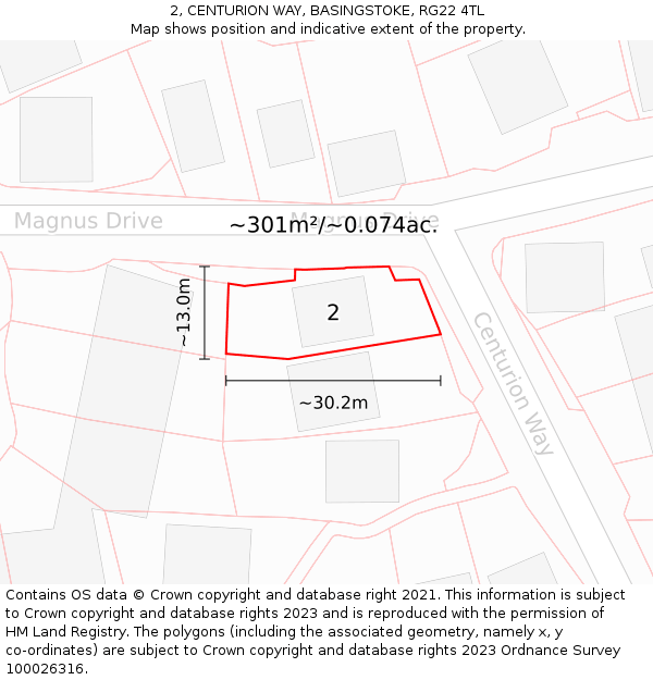 2, CENTURION WAY, BASINGSTOKE, RG22 4TL: Plot and title map