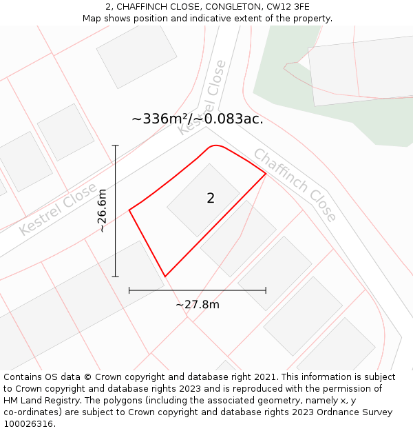 2, CHAFFINCH CLOSE, CONGLETON, CW12 3FE: Plot and title map