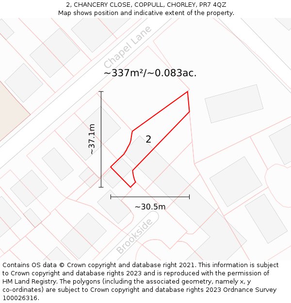 2, CHANCERY CLOSE, COPPULL, CHORLEY, PR7 4QZ: Plot and title map